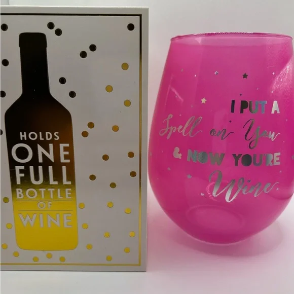 Pink Wine Glass-I Put A Spell On You & Now You’re Wine - fits whole bottle 30oz - Picture 1 of 1